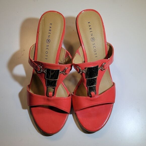 KAREN SCOTT WEDGE STYLE OPEN TOE SLIP-ON WOMEN"S SANDAL - Picture 4 of 15